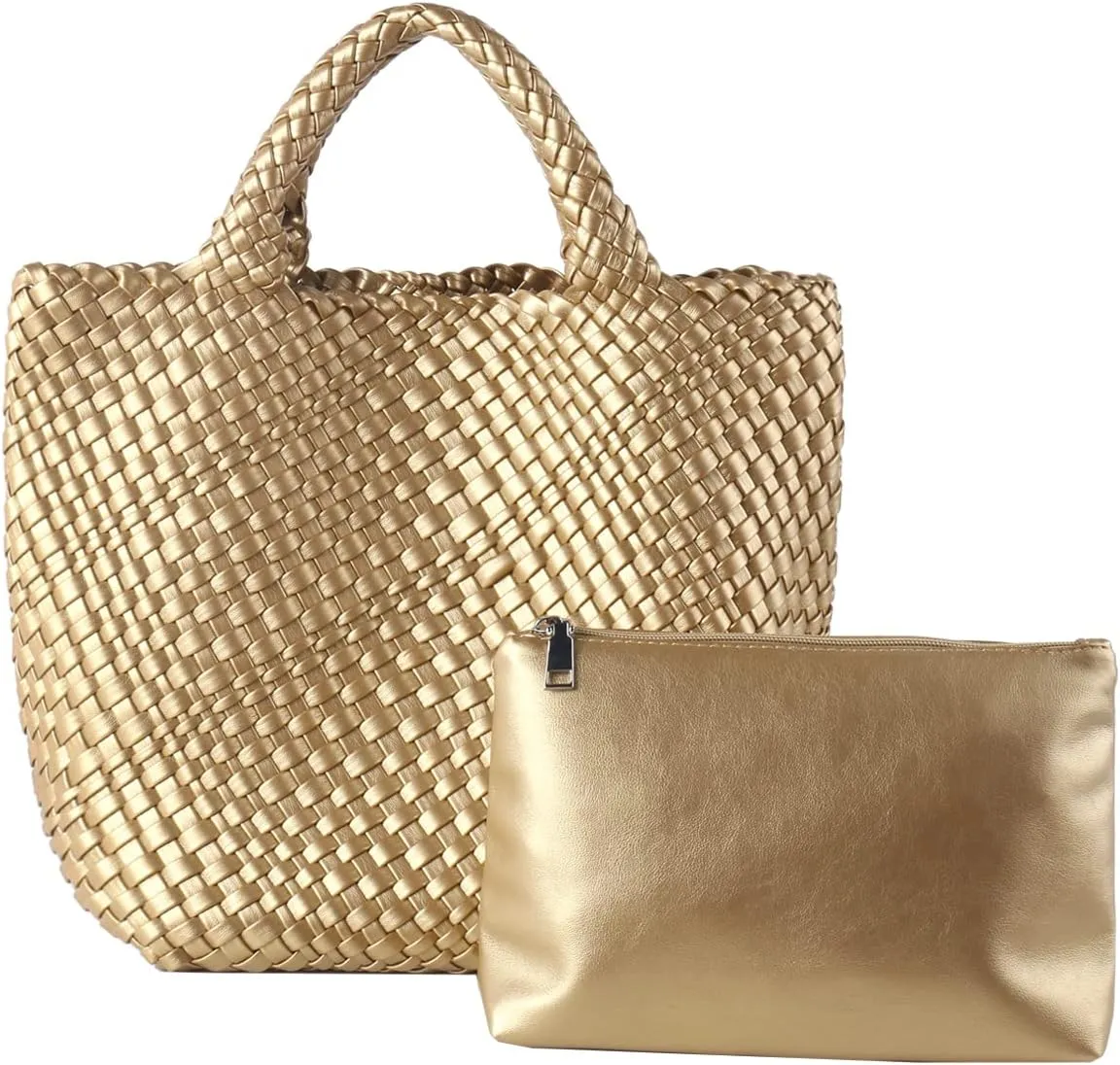 Woven Vegan Leather Handmade Tote for Women - Summer Beach Travel Hand Bag, Purse, Satchel Handbag