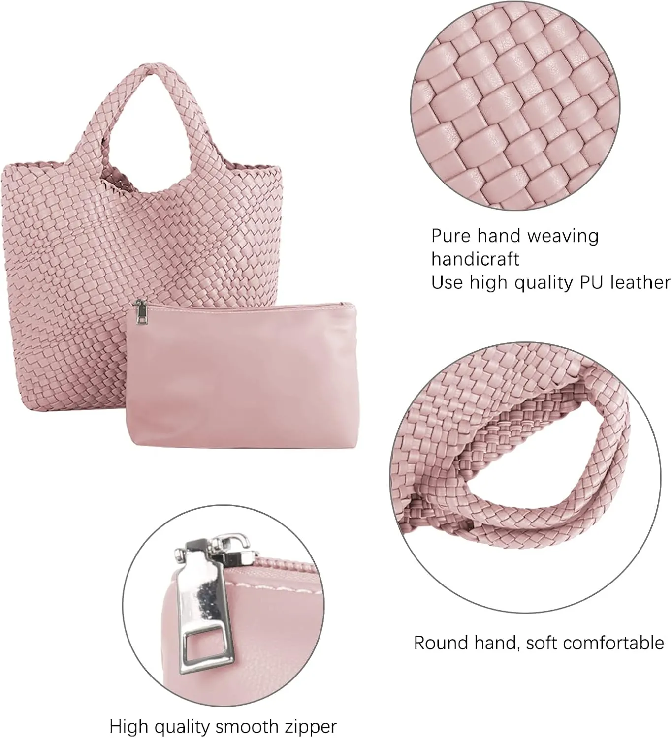 Woven Vegan Leather Handmade Tote for Women - Summer Beach Travel Hand Bag, Purse, Satchel Handbag