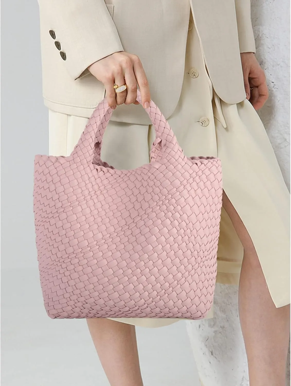 Woven Vegan Leather Handmade Tote for Women - Summer Beach Travel Hand Bag, Purse, Satchel Handbag