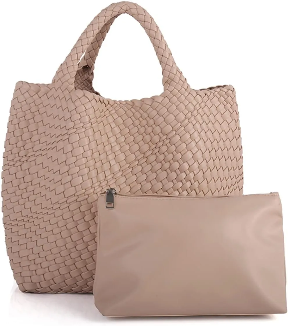 Woven Vegan Leather Handmade Tote for Women - Summer Beach Travel Hand Bag, Purse, Satchel Handbag
