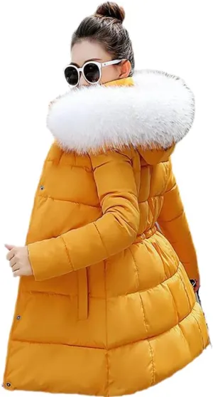 Wvapzxx Winter Women Jacket Hooded Cotton Padded Coat Warm Long Outwear Parka