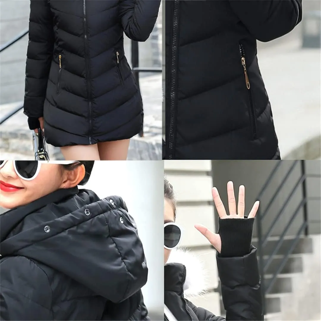 Wvapzxx Women Winter Slim Jacket Cotton Padded Warm Thicken Long Coat Parka Jacket