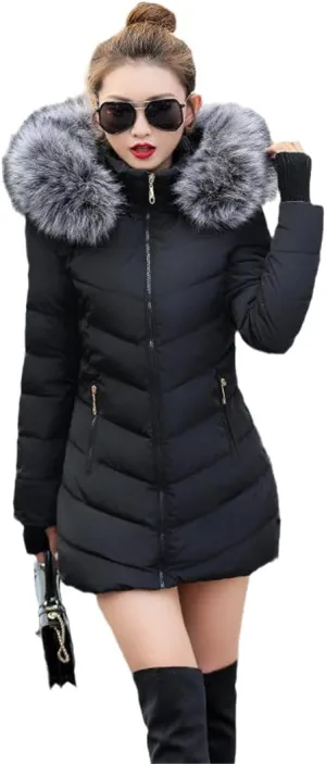 Wvapzxx Women Winter Slim Jacket Cotton Padded Warm Thicken Long Coat Parka Jacket