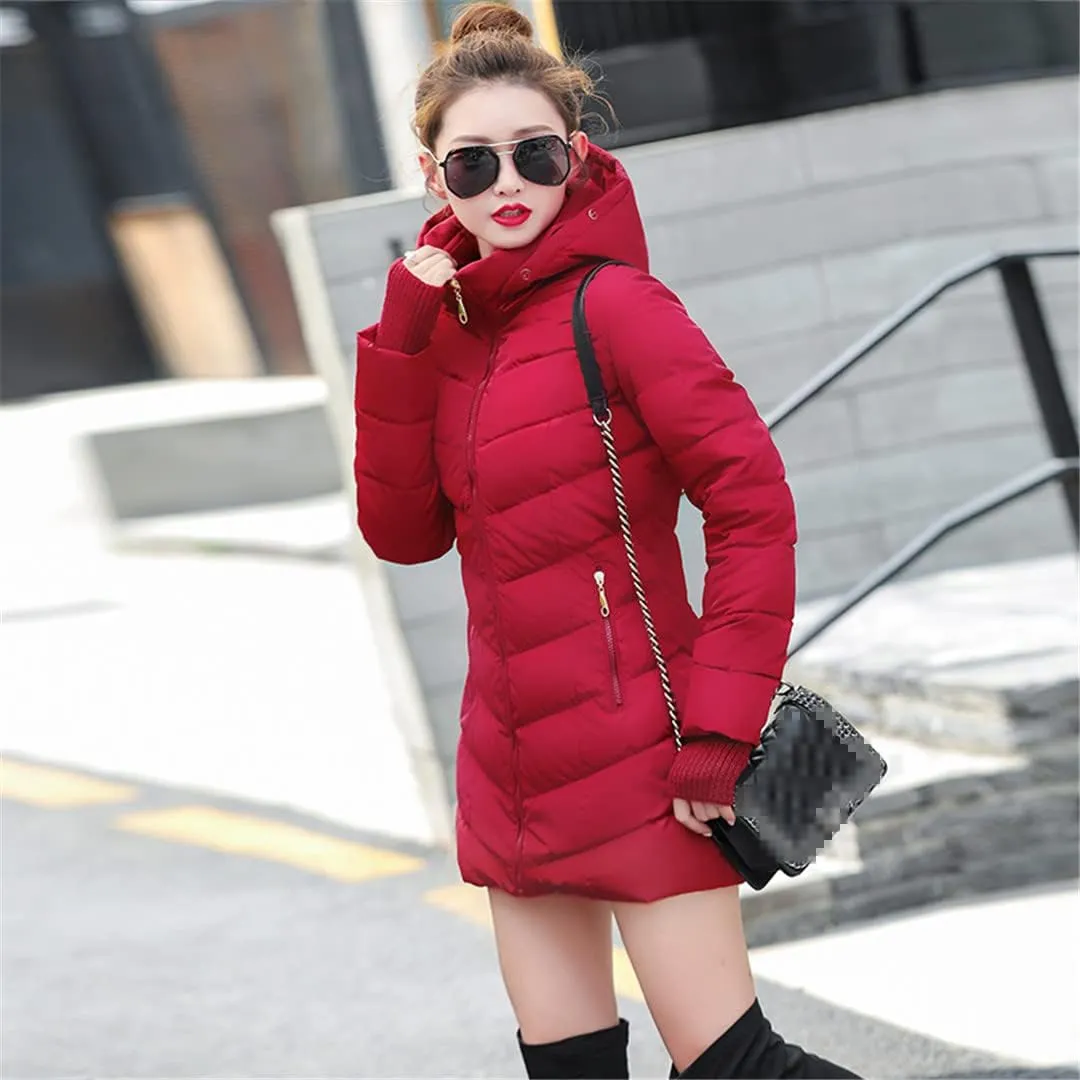 Wvapzxx Women Winter Slim Jacket Cotton Padded Warm Thicken Long Coat Parka Jacket