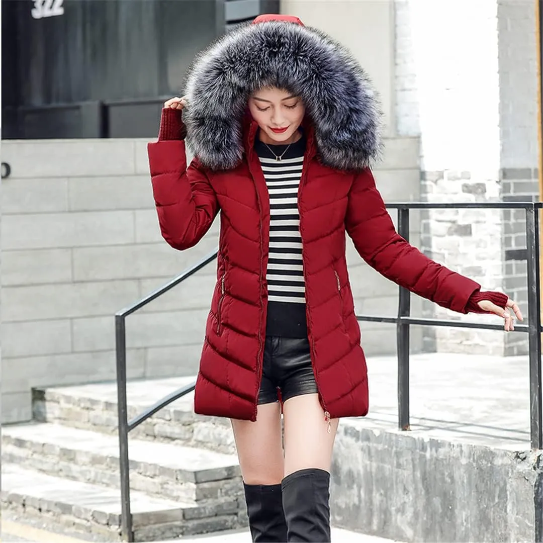 Wvapzxx Women Winter Slim Jacket Cotton Padded Warm Thicken Long Coat Parka Jacket
