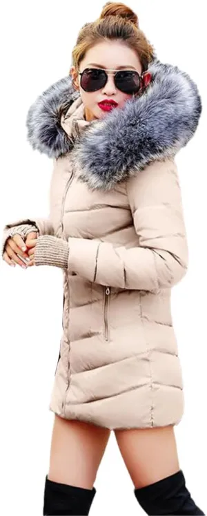 Wvapzxx Women Winter Slim Jacket Cotton Padded Warm Thicken Long Coat Parka Jacket