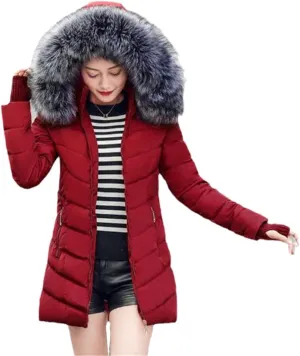 Wvapzxx Women Winter Slim Jacket Cotton Padded Warm Thicken Long Coat Parka Jacket