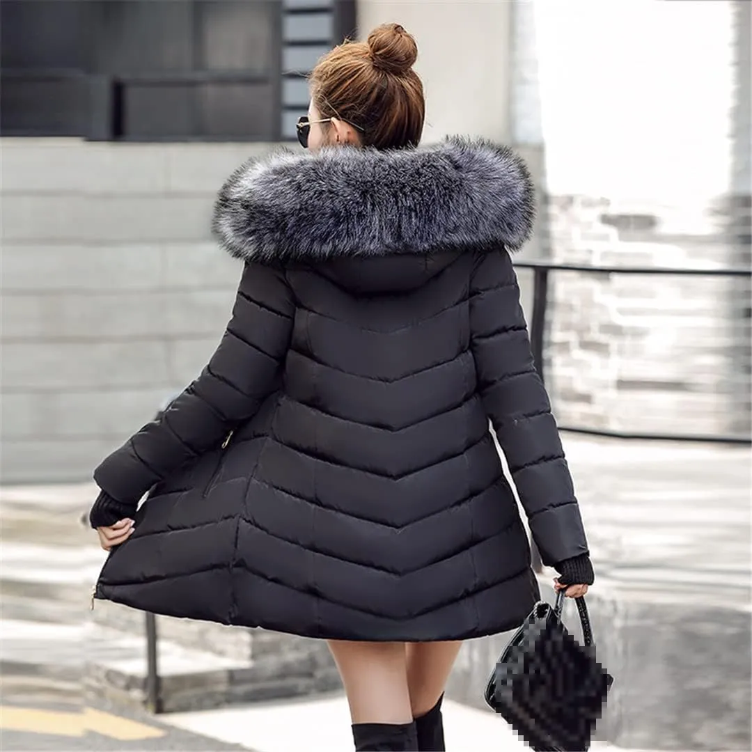Wvapzxx Women Winter Slim Jacket Cotton Padded Warm Thicken Long Coat Parka Jacket