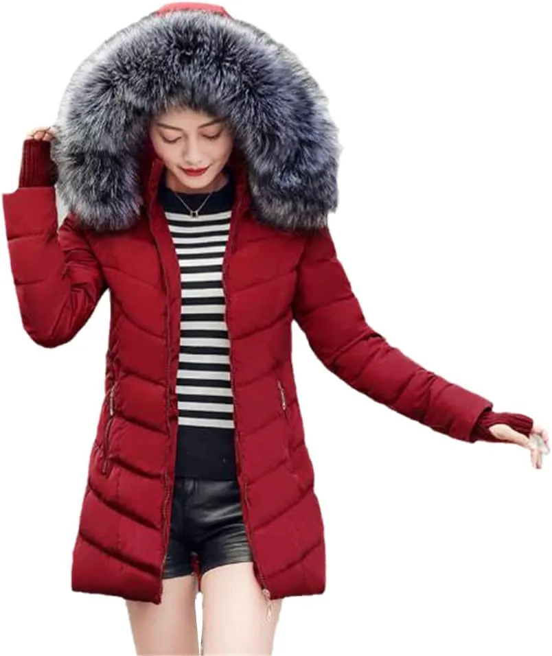 Wvapzxx Women Winter Slim Jacket Cotton Padded Warm Thicken Long Coat Parka Jacket