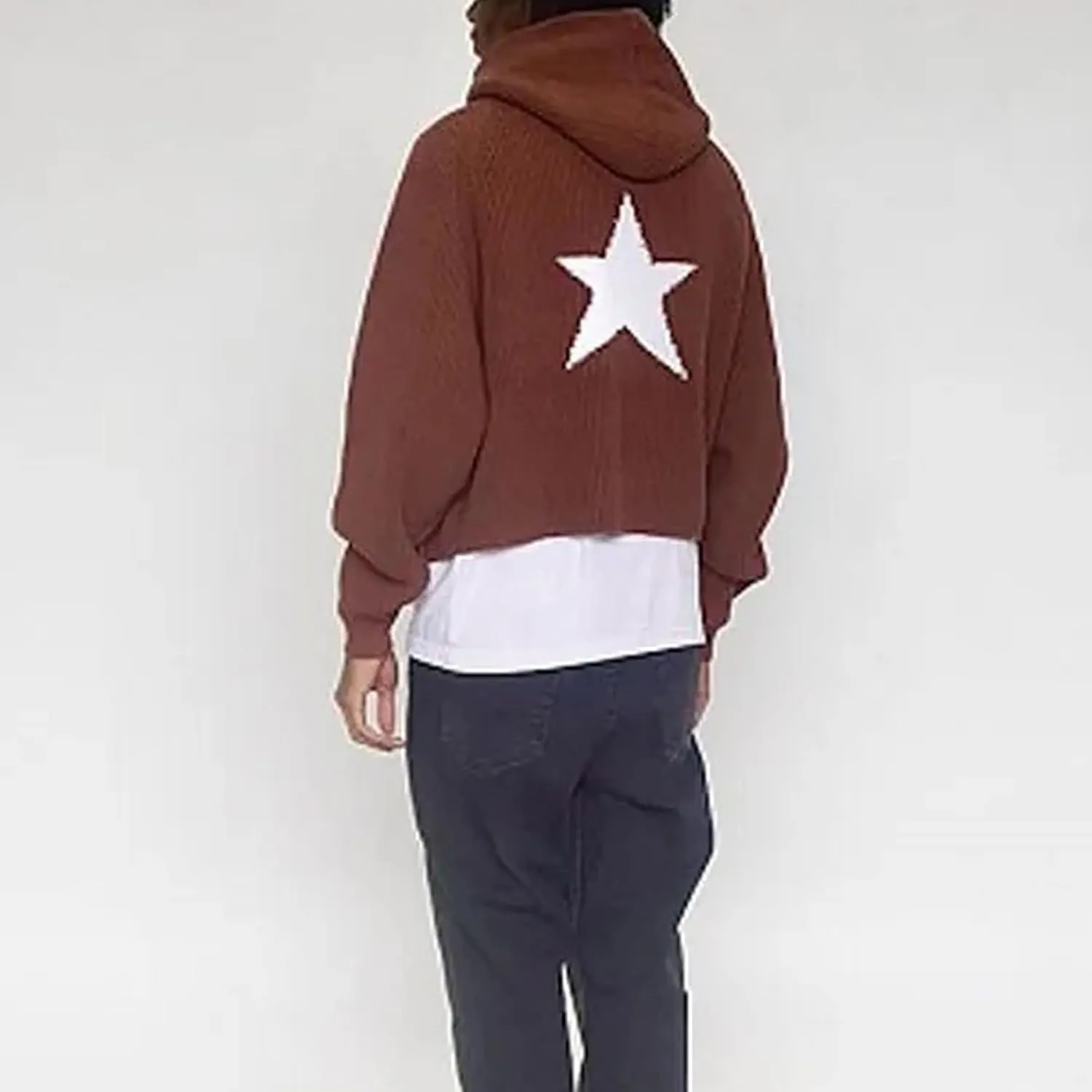 XPONNI Grunge Graphic Star Hoodies Sweatshirts Pullover Knit Sweater Hooded Women Oversized Streetwear Y2k Hoodies