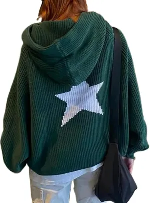 XPONNI Grunge Graphic Star Hoodies Sweatshirts Pullover Knit Sweater Hooded Women Oversized Streetwear Y2k Hoodies