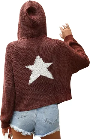 XPONNI Grunge Graphic Star Hoodies Sweatshirts Pullover Knit Sweater Hooded Women Oversized Streetwear Y2k Hoodies