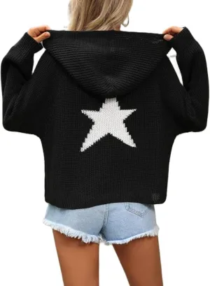 XPONNI Grunge Graphic Star Hoodies Sweatshirts Pullover Knit Sweater Hooded Women Oversized Streetwear Y2k Hoodies