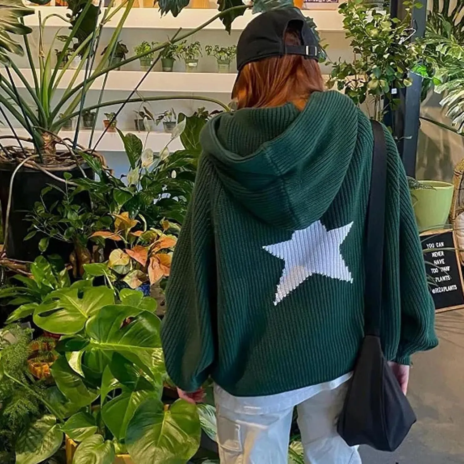 XPONNI Grunge Graphic Star Hoodies Sweatshirts Pullover Knit Sweater Hooded Women Oversized Streetwear Y2k Hoodies