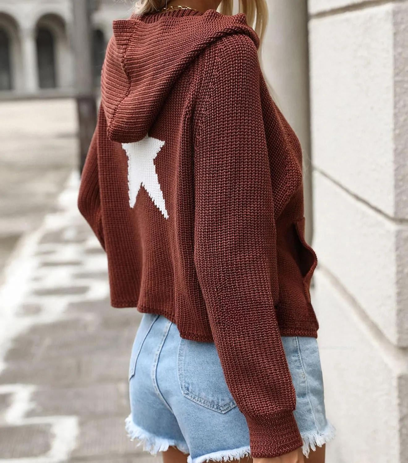 XPONNI Grunge Graphic Star Hoodies Sweatshirts Pullover Knit Sweater Hooded Women Oversized Streetwear Y2k Hoodies