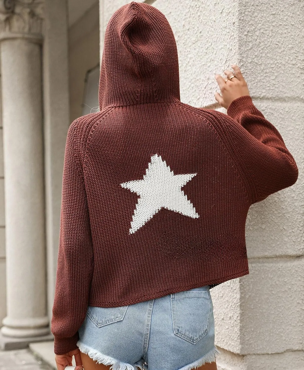 XPONNI Grunge Graphic Star Hoodies Sweatshirts Pullover Knit Sweater Hooded Women Oversized Streetwear Y2k Hoodies