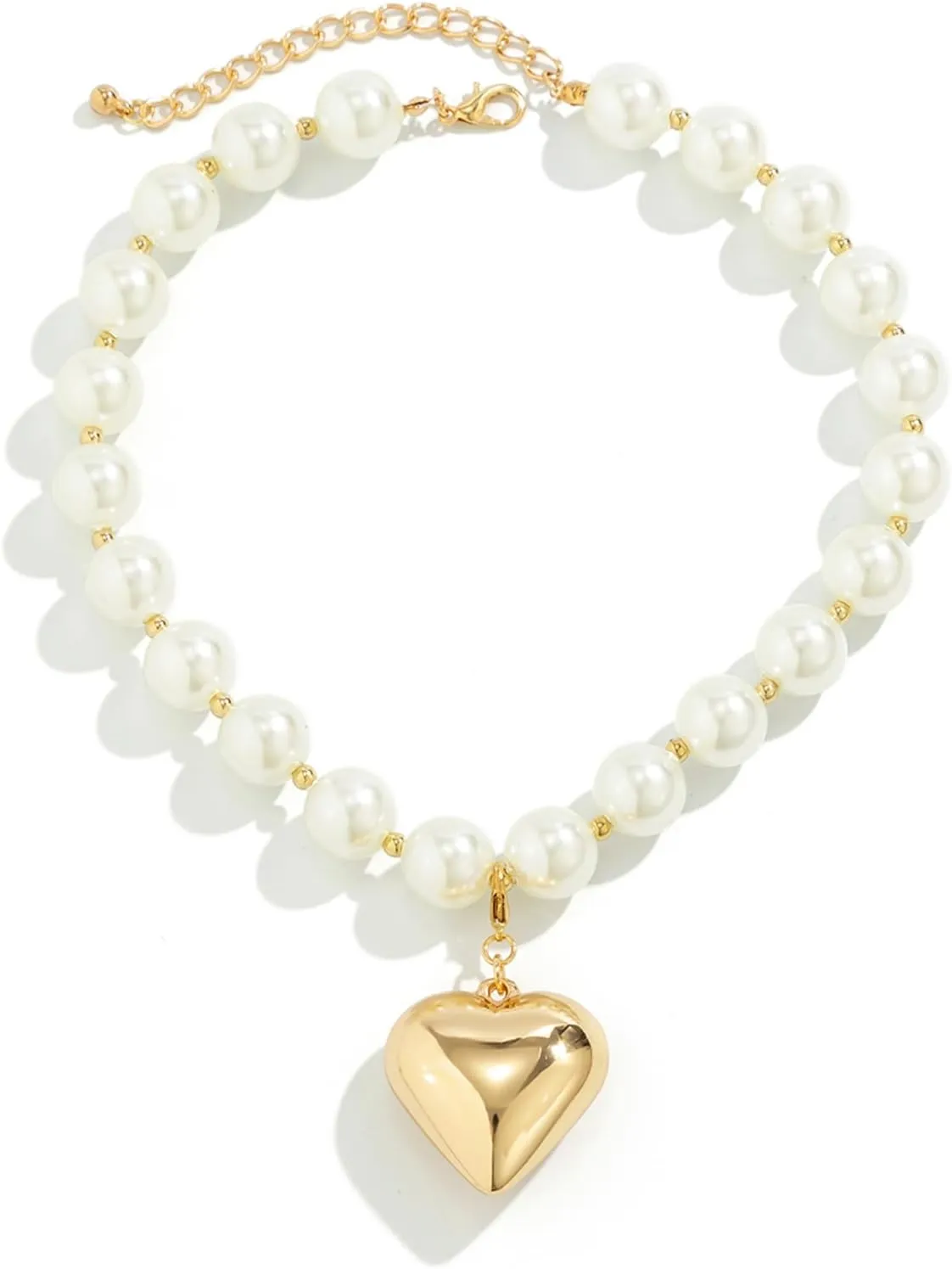 YBMYCM Heart Pendant Choker Necklaces Chunky Golden Bead Choker Necklaces for Women Gifts Jewelry