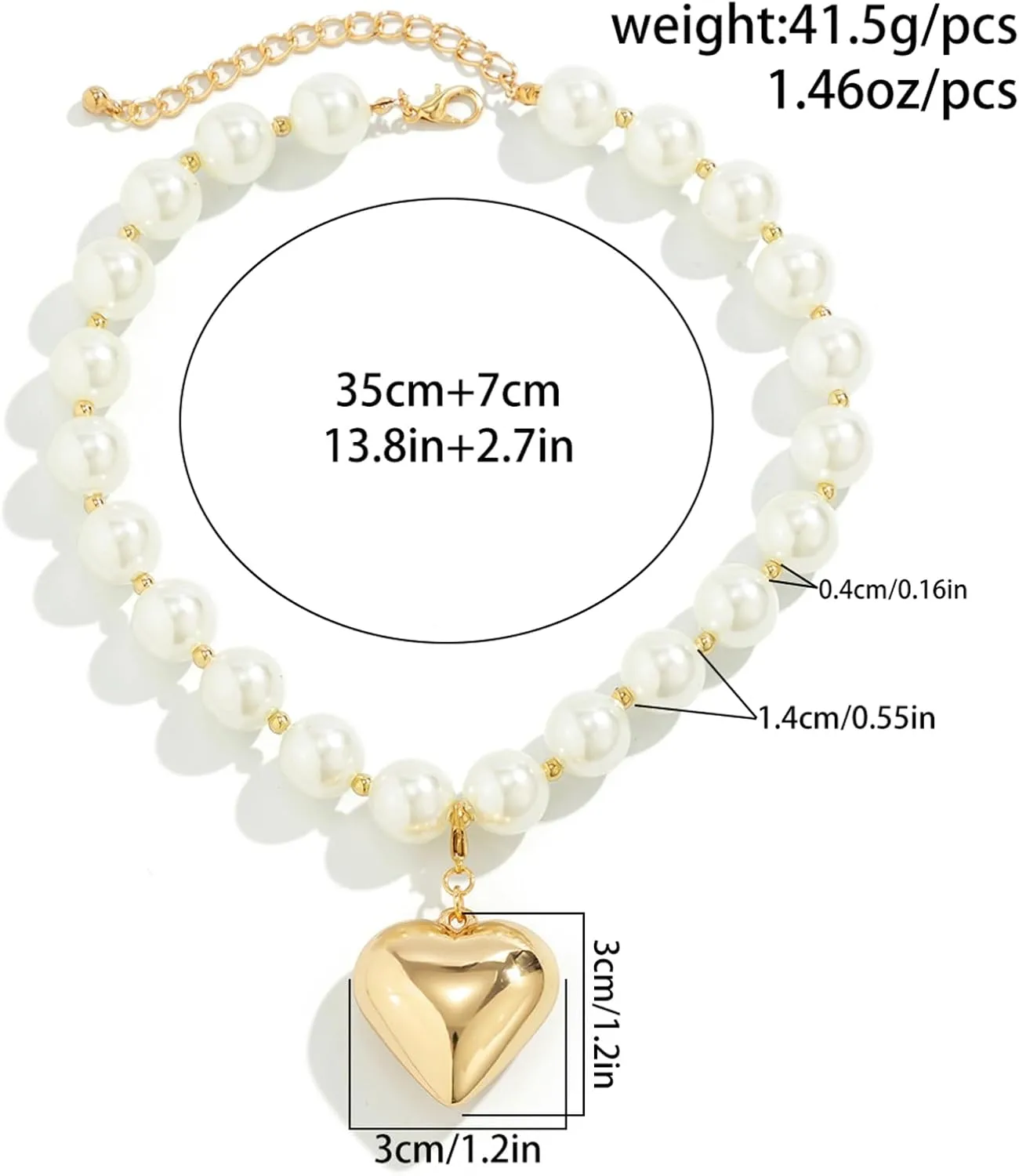 YBMYCM Heart Pendant Choker Necklaces Chunky Golden Bead Choker Necklaces for Women Gifts Jewelry