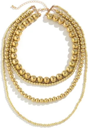 YBMYCM Layered Gold Chunky Necklaces Multi Strand Bead Necklace Wedding Bridesmaid Necklace Jewelry For Women