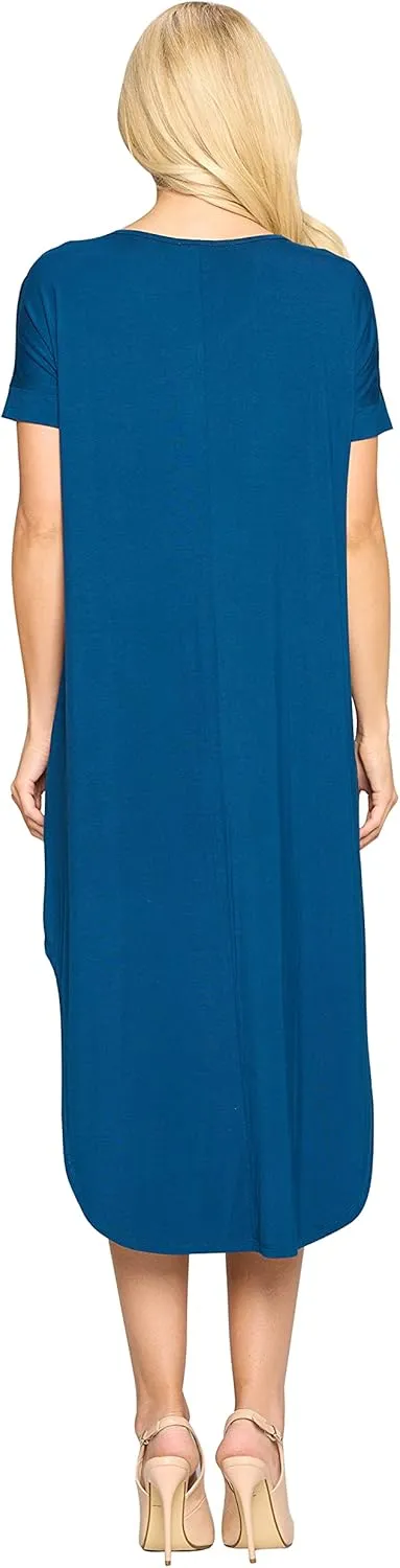 YELETE Women's Striped Curved Flowy Hem Midi Dress with Pockets Plus