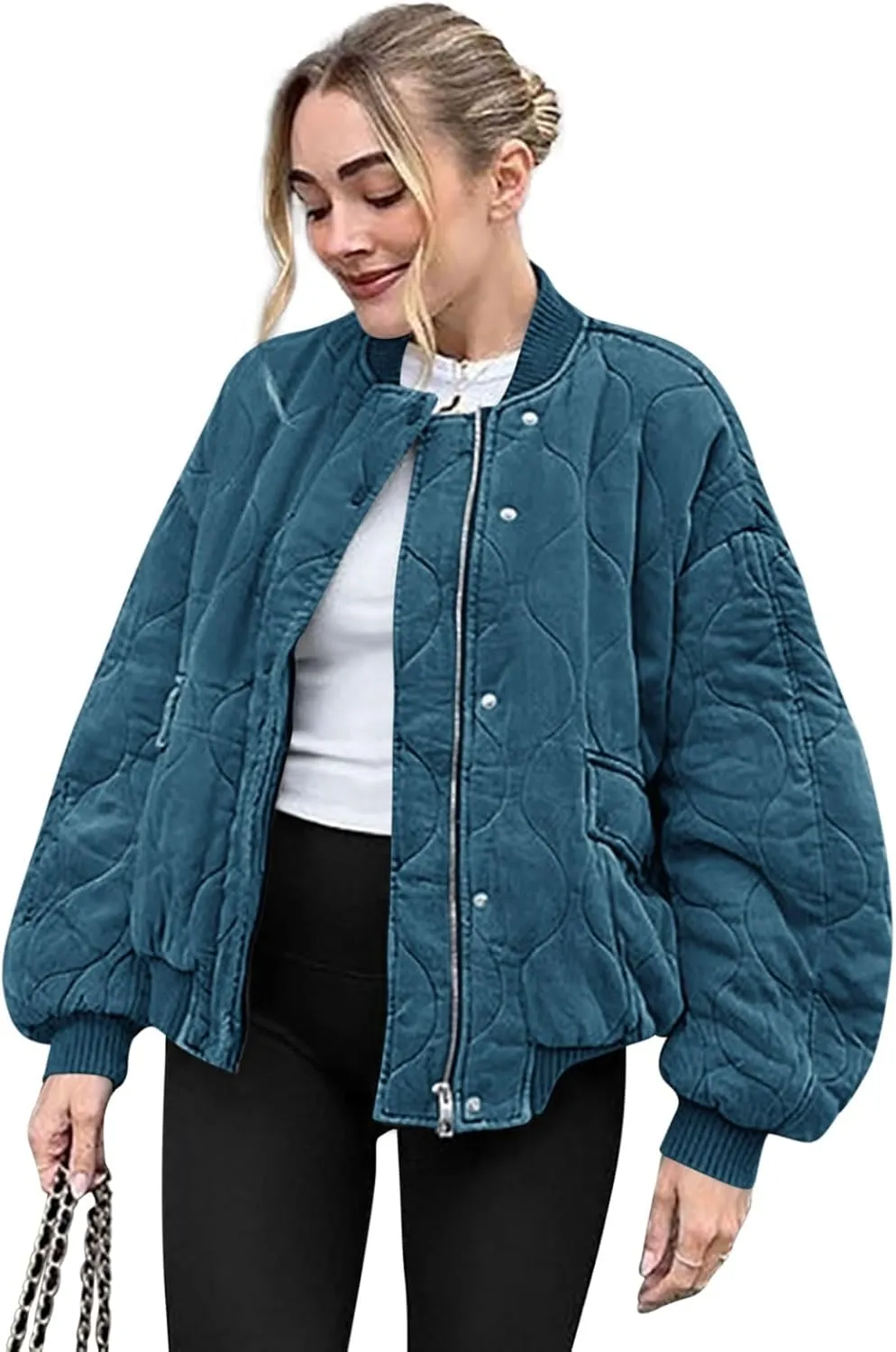 Yousify Winter Jackets for Women Fashion 2024 Casual Puffer Coat Zip Up Lightweight Short Jacket S-2XL