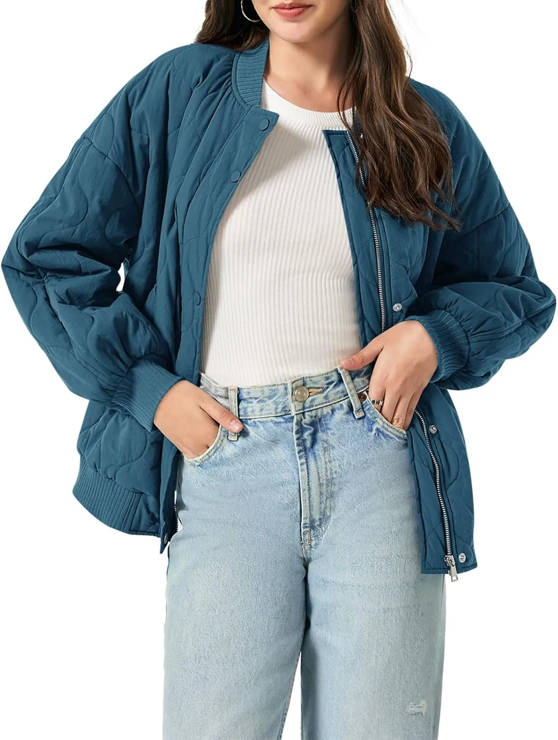 Yousify Winter Jackets for Women Fashion 2024 Casual Puffer Coat Zip Up Lightweight Short Jacket S-2XL