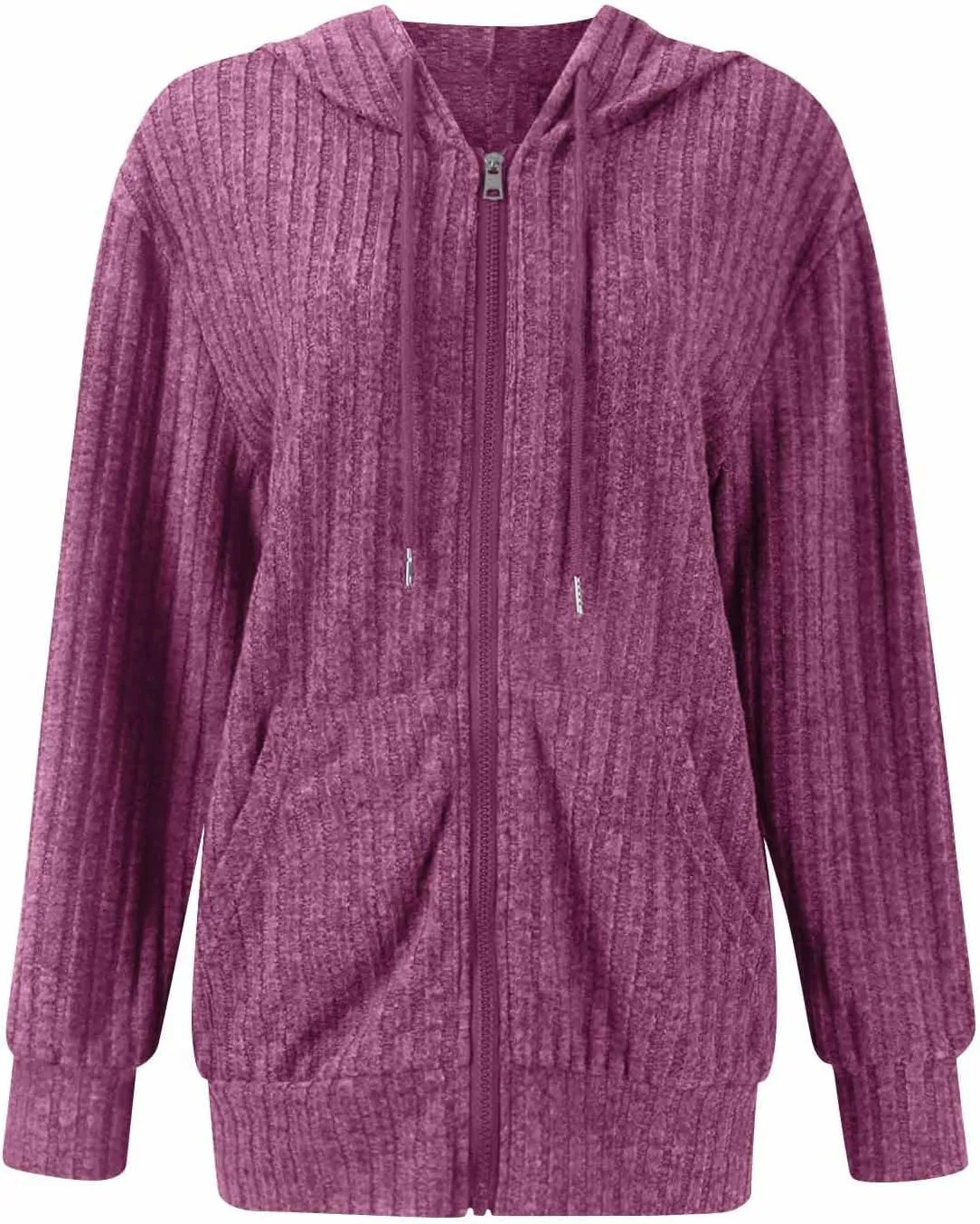 Zip Up Hoodies For Women Drawstring Lightweight Open Cardigan Jacket Fall Comfy Fuzzy Oversized Sweatshirt w/Pockets
