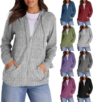 Zip Up Hoodies For Women Drawstring Lightweight Open Cardigan Jacket Fall Comfy Fuzzy Oversized Sweatshirt w/Pockets