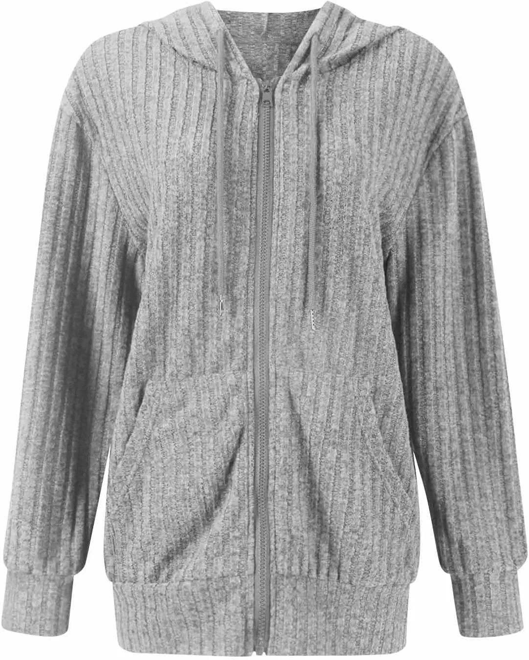 Zip Up Hoodies For Women Drawstring Lightweight Open Cardigan Jacket Fall Comfy Fuzzy Oversized Sweatshirt w/Pockets