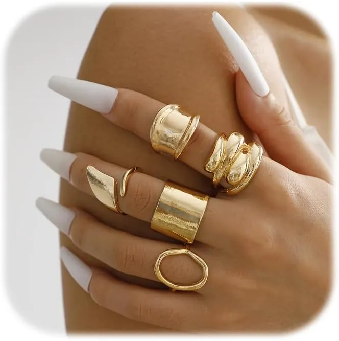 ZMANYIJEW 14K Gold Stackable Knuckle Rings Set for Women,Aesthetic Silver Trendy Dainty Open Midi Rings Set,Midi Finger Rings Pack Jewelry