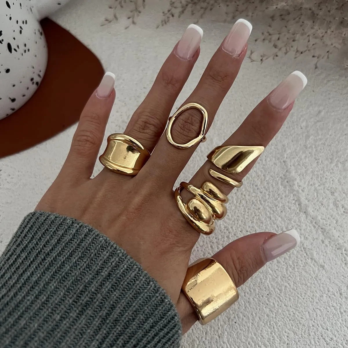 ZMANYIJEW 14K Gold Stackable Knuckle Rings Set for Women,Aesthetic Silver Trendy Dainty Open Midi Rings Set,Midi Finger Rings Pack Jewelry