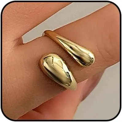 ZMANYIJEW Chunky Gold Rings for Women Adjustable Chunky Silver Round Dome Ring Minimalist Gold Filled Stackable Rings