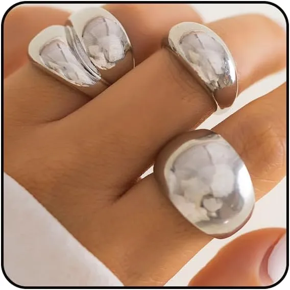 ZMANYIJEW Chunky Gold Rings for Women Adjustable Chunky Silver Round Dome Ring Minimalist Gold Filled Stackable Rings