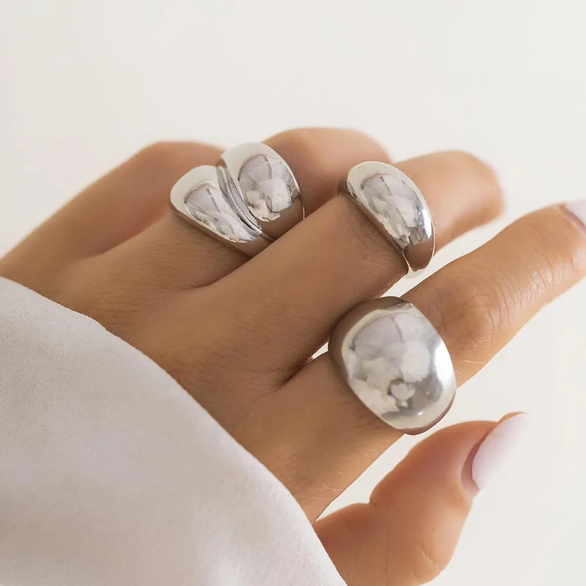 ZMANYIJEW Chunky Gold Rings for Women Adjustable Chunky Silver Round Dome Ring Minimalist Gold Filled Stackable Rings