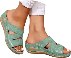 ZSpzx Orthopedic Sandals for Women,2025 Arch Support Wedge Flip Flops Slide Summer Flat Open Toe Casual Slip on Beach Slippers Comfortable Outdoor Walking Plantar Fasciitis Shoes
