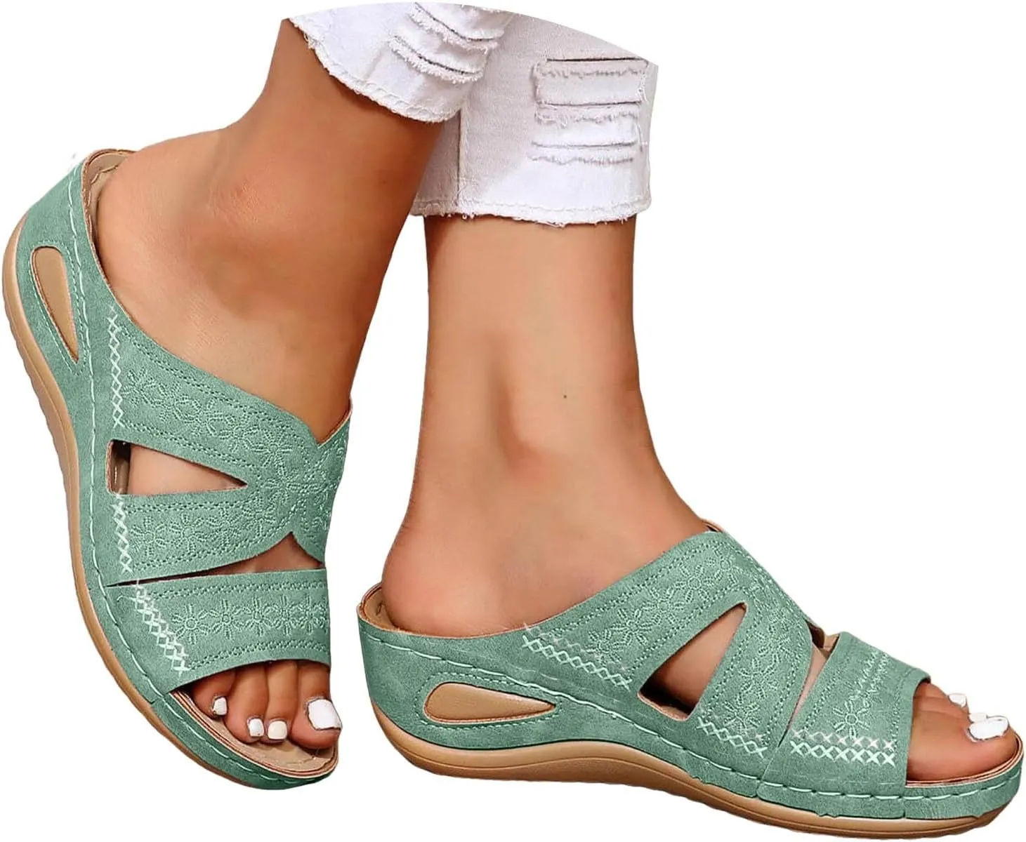 ZSpzx Orthopedic Sandals for Women,2025 Arch Support Wedge Flip Flops Slide Summer Flat Open Toe Casual Slip on Beach Slippers Comfortable Outdoor Walking Plantar Fasciitis Shoes