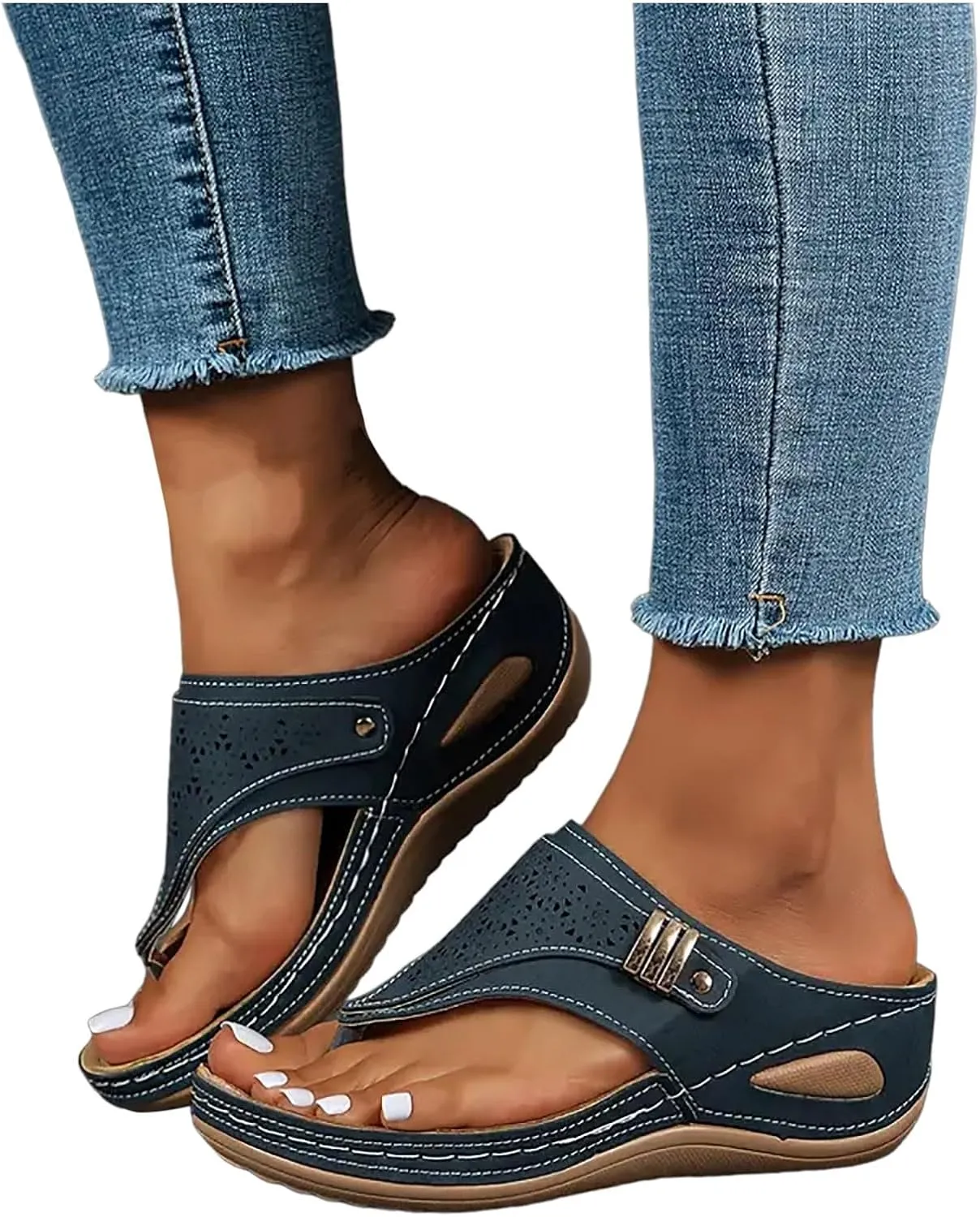 ZSpzx Orthopedic Sandals for Women,Women's Orthotic Dressy Summer 2025 Arch Support Flip Flops Womens Flat Open Toe Casual Slip on Sandals Beach Boho Sandals Comfortable Outdoor Walking Shoes