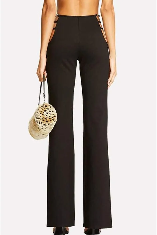 ZYXTIM Women's High Waist Casual Cutout Flare Pants Stretch Comfy Ladder Bootcut Textured Wide Leg Trousers Night Out Pants