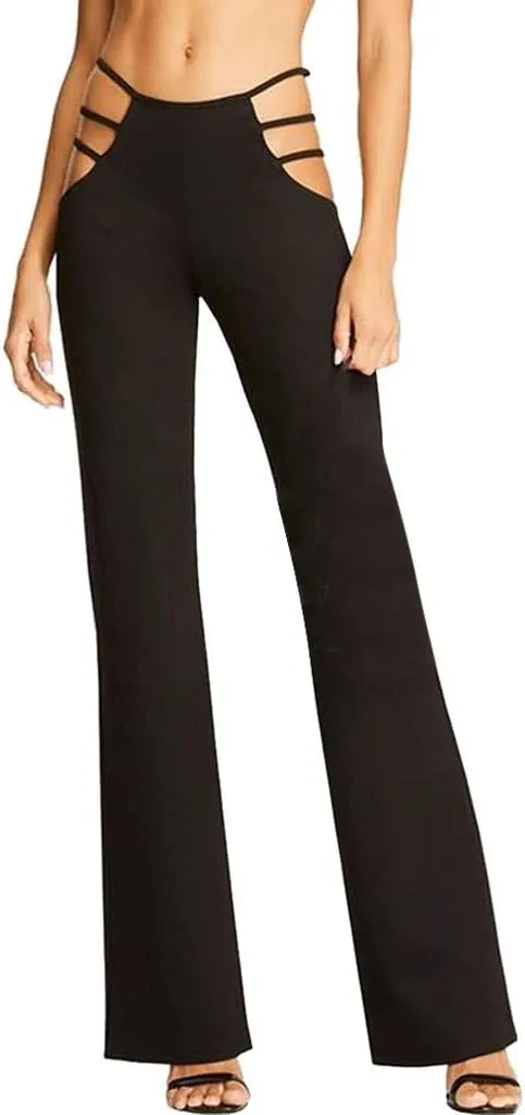 ZYXTIM Women's High Waist Casual Cutout Flare Pants Stretch Comfy Ladder Bootcut Textured Wide Leg Trousers Night Out Pants